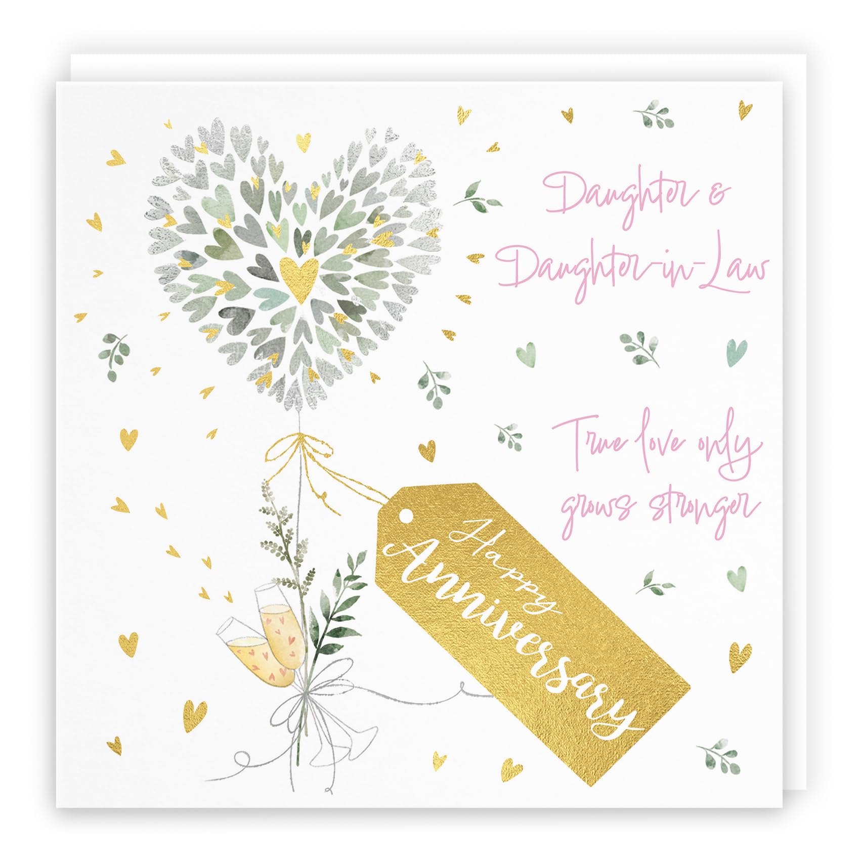 Hunts England - Daughter And Daughter-in-Law Anniversary Card - Contemporary Hearts - Gold Foil - Luxury Wedding Anniversary Card For Daughter And Daughter In Law - Milo's Gallery โ image 1