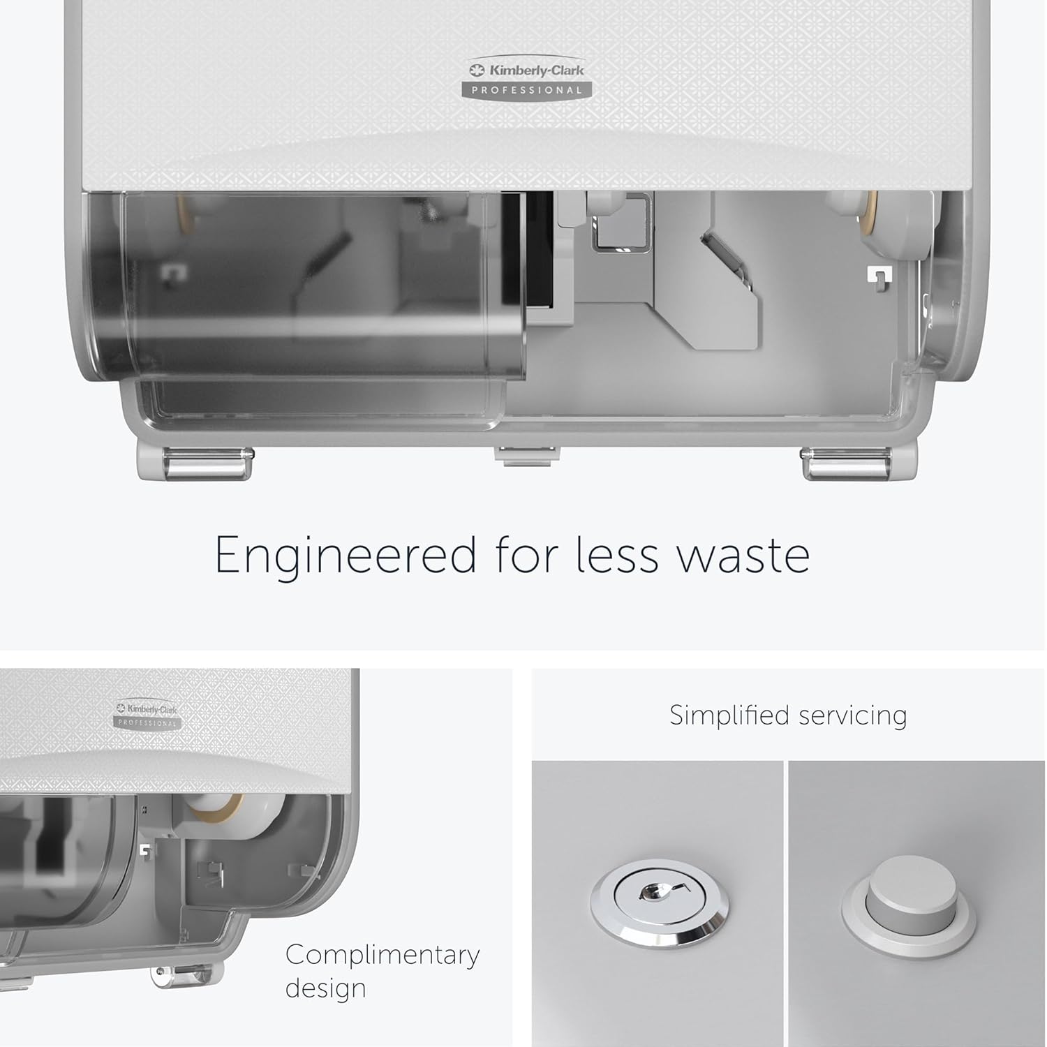 Kimberly-Clark Professional ICON Coreless Standard Roll Horizontal Toilet Paper Dispenser 2 Roll (58712), with White Mosaic Design Faceplate, 7.9" x 12.4" x 6.42" (Qty 1)