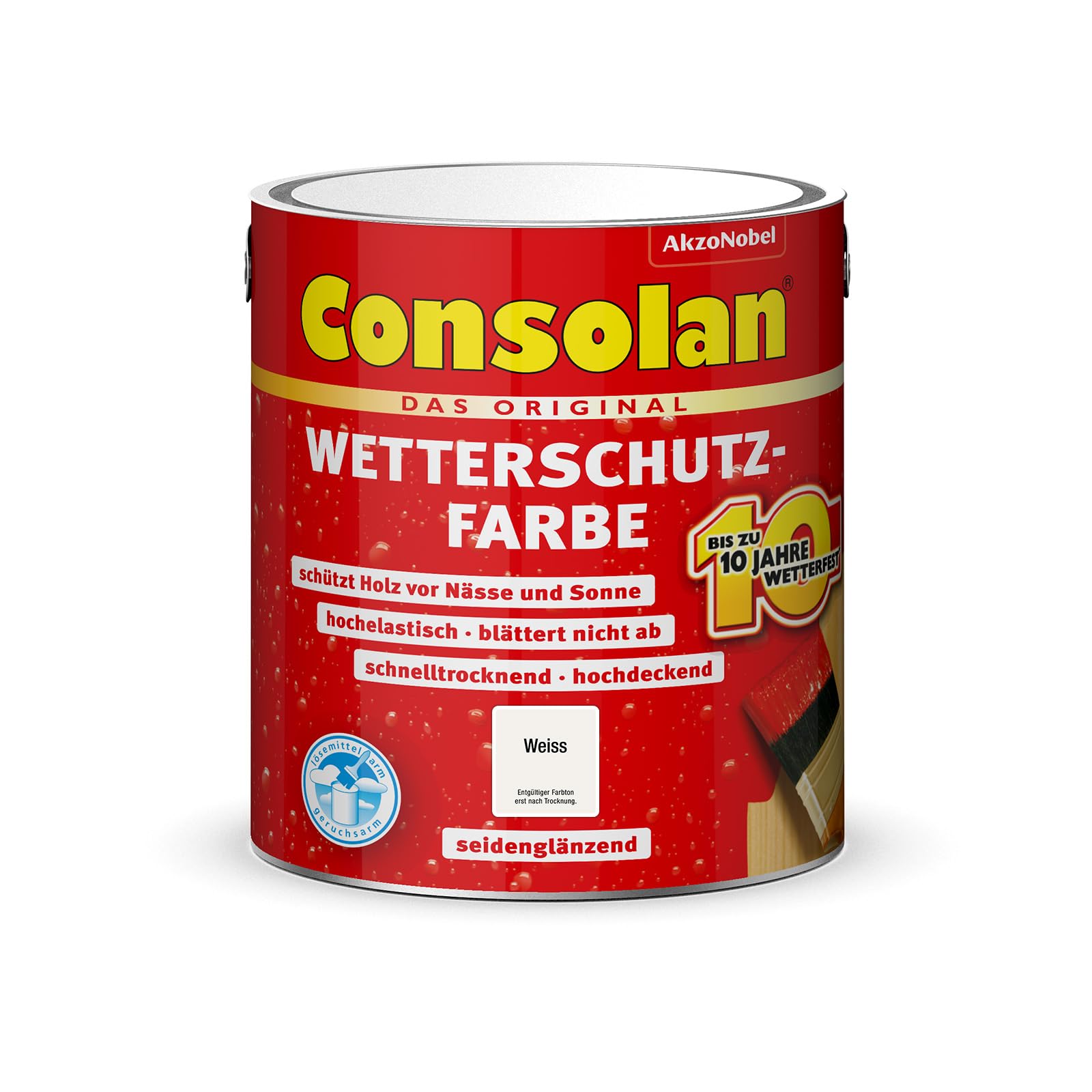 Consolan Wetterschutzfarbe, Deckender Holzschutz für Außen, Weiß, 2,5L