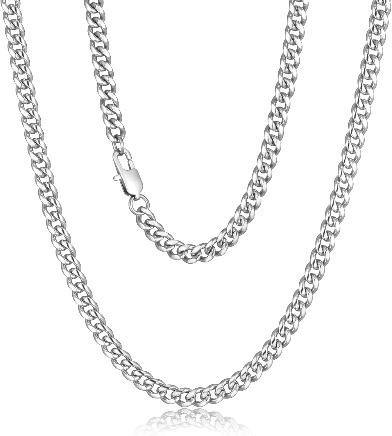 HEXALOVA Chain for Men Stainless Steel Cuban Link Chain Necklace Silver Toned Mens Necklaces 18, 20, 22, 24, 26 Inch