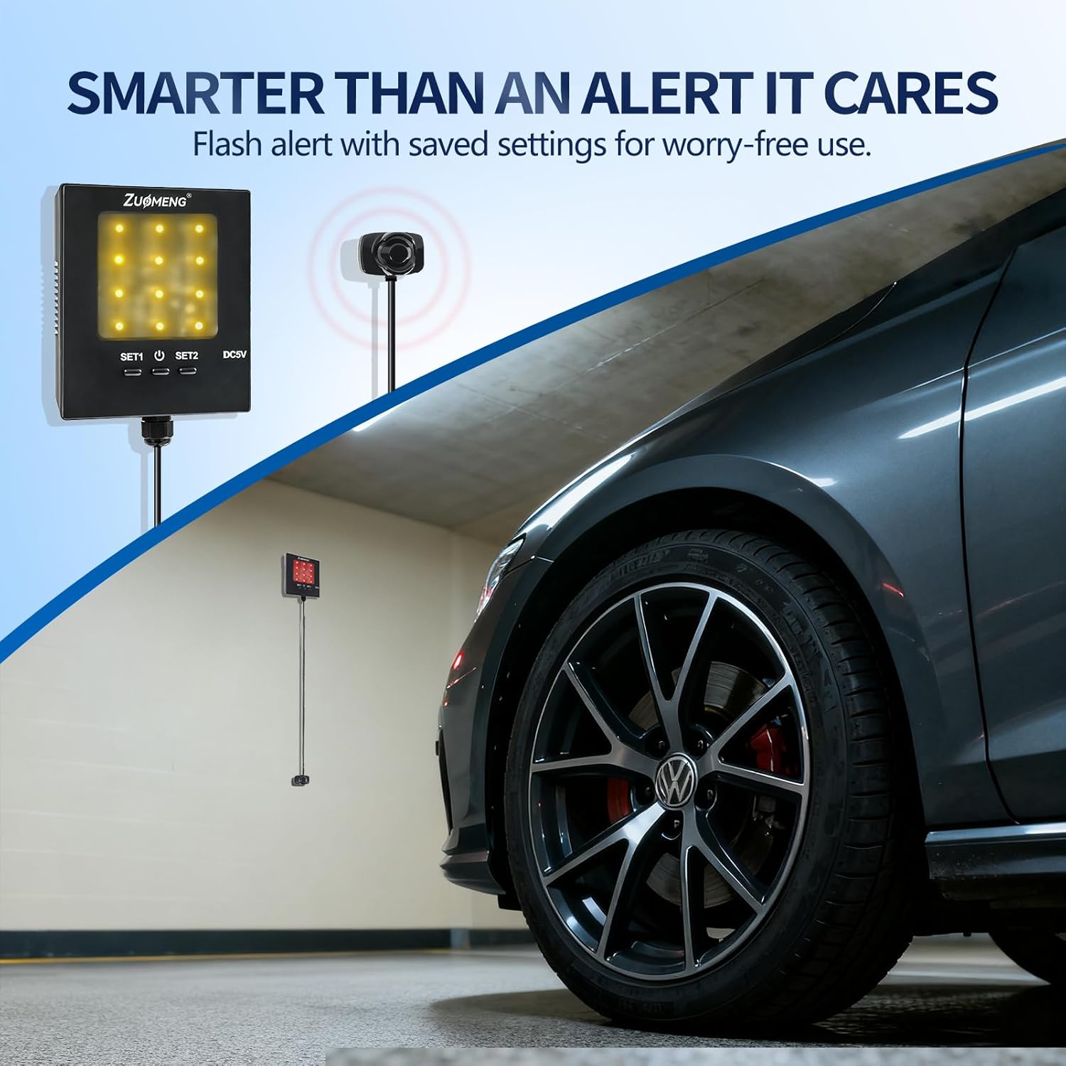 Garage Parking Aid with Ultrasonic Sensor, Tri-Color LED Stop Indicator, Auto & Manual Modes, Adjustable Distance Assist for Indoor Parking