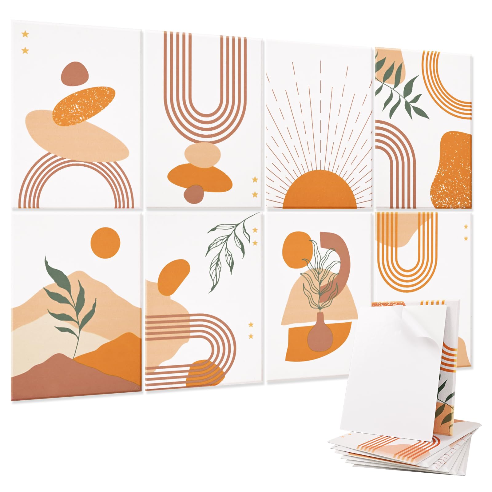 AtawLege 8 Pcs Boho Art Acoustic Panels, 48"X32" Self-adhesive Soundproof Wall Panels, High-Density Sound Absorbing Panel Boho Wall Art Decor, Acoustic Treatment Wall Panels for Studio, Home, Office