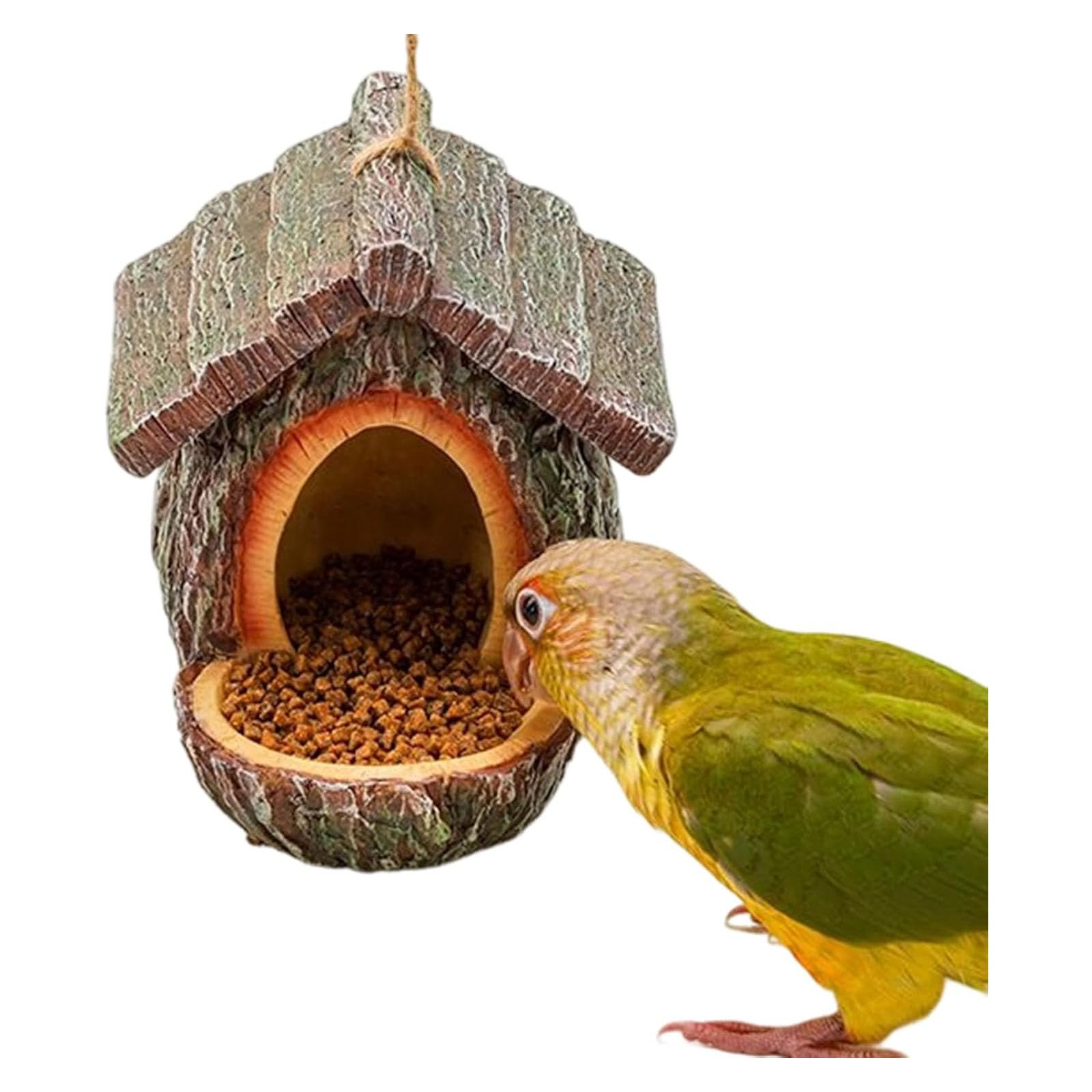 Comedero de pájaros con forma de cabaña de árbol vintage, comederos para pájaros para exteriores, escultura montada en árbol de resina impermeable, diseño abierto, casa de pájaros con bandeja de