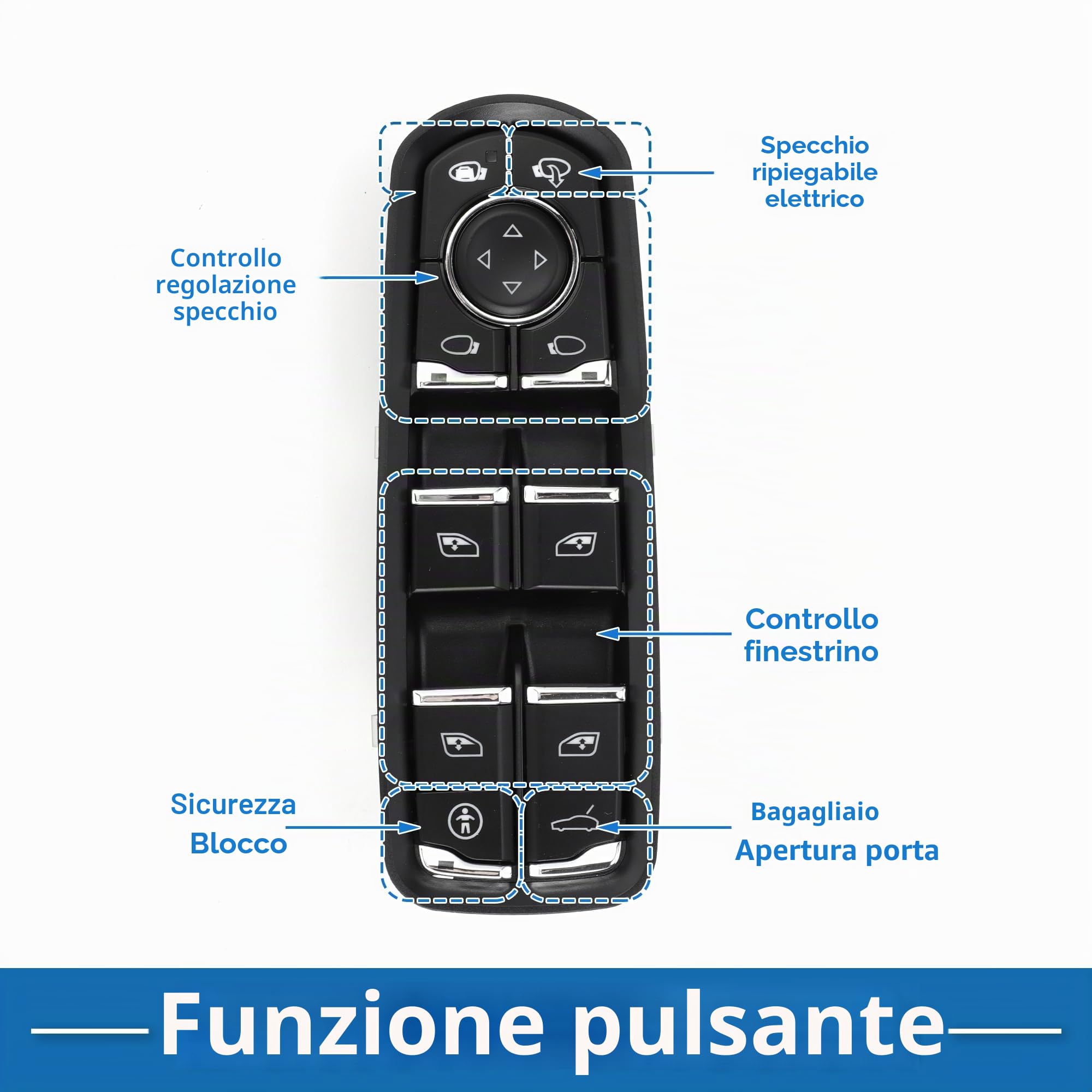 A ABSOPRO Interruttore Finestrino Elettrico Per Porsche Cayenne 18-20 1pc | Nero, Plastica E Metallo, 15 Pin, OE 7PP959858AE, Per Macan 15-18 & Panamera 11-16, Ant. Sin. Guida, Piegatura Specch.