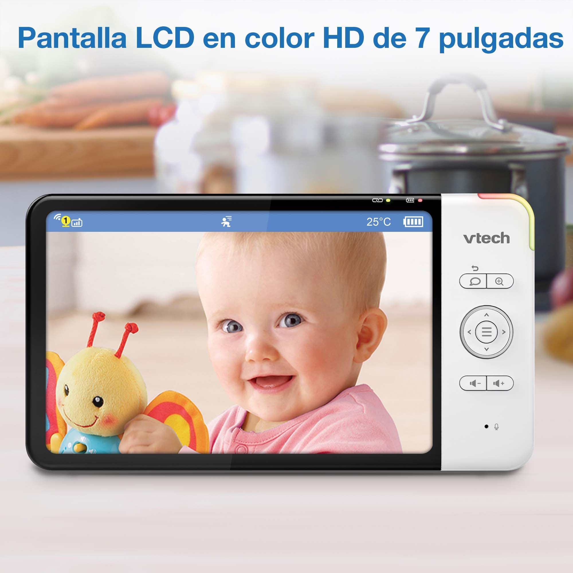VTech Inteligentna elektroniczna niania z kolorowym ekranem HD 7", Wi-Fi, 2 kamery z kamerą FHD 1080p, darmowa aplikacja, funkcja pochylania zoomu, kołysanki, uspokajające dźwięki, funkcja domofonu