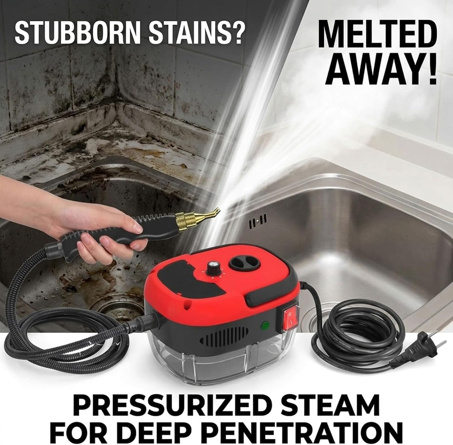 2026 Upgrade 2500W Handheld High-Temperature Pressurized Steam Cleaner, Portable Multi Surface Steamer for Home, Kitchen, Tile, Grout & Car Detailing with Accessories (Red)