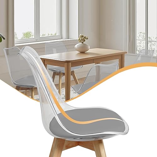 Miniatura 6 de CangLong Juego de 4 sillas de comedor, modernas de mediados de siglo, sillas de escritorio de comedor acolchadas suaves con patas de madera, para