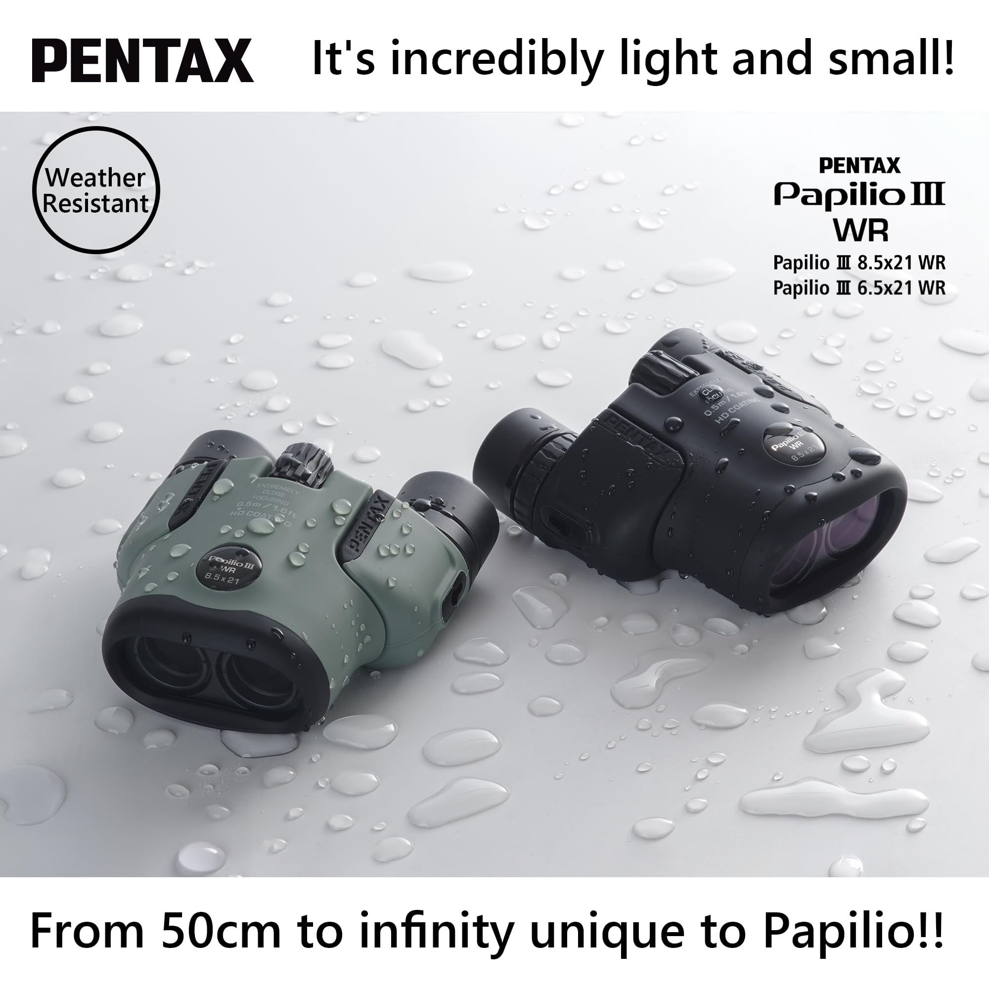 Jumelles Pentax Papilio III, 8.5 x 21 résistantes aux intempéries, Noir, Mise au Point 50 cm, Résistantes aux éclaboussures, Musée, Plein air, Nature, Sports en Direct, Traitement HD | Provenance France. Emballage securisé. Livré avec Facture dont TVA.