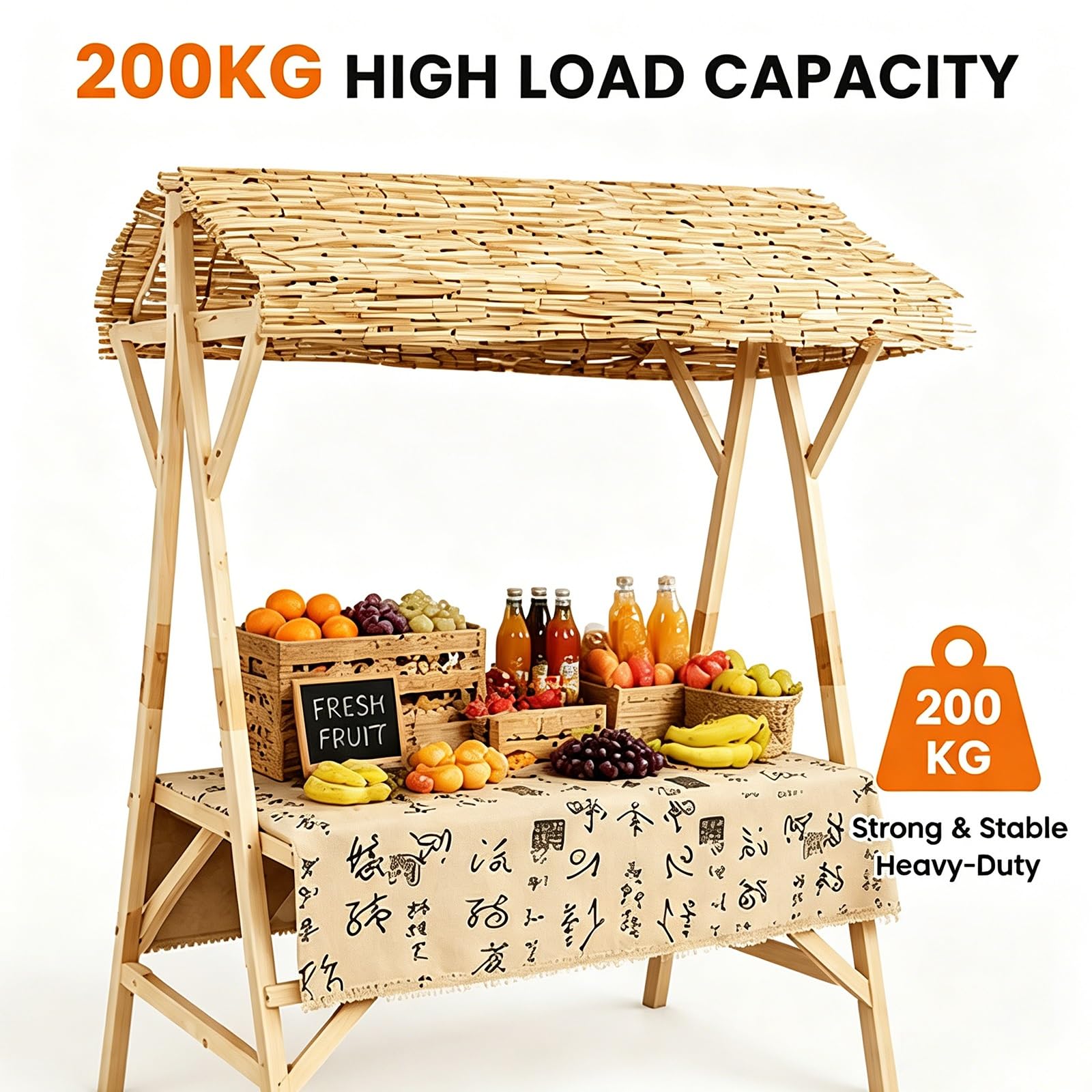 Puesto de Venta con Toldo, Stand de Venta Plegable de Madera – Puesto para Ferias y Mercadillos, Puesto Ambulante con Expositor para Mercado Agrícola(120x60x200cm/47x24x79in)