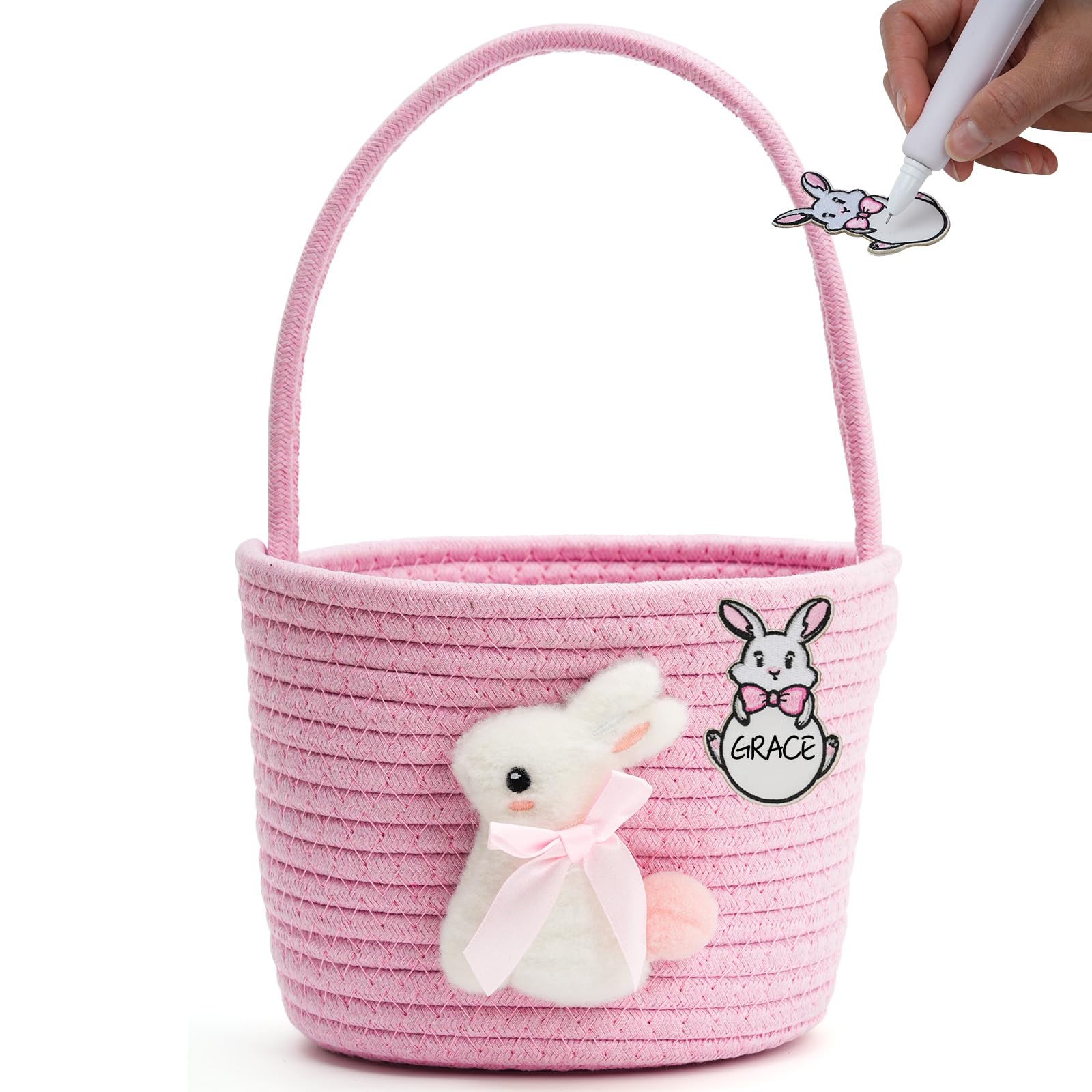 Easter Baskets with Bunny Decoration for Kids – Soft & Durable Woven Design, Empty Baby Bunny Egg Basket with Handle for Boys, Girls, Toddler, Infant Gifts Basket for Easter Personalized (Pink)-picture-31