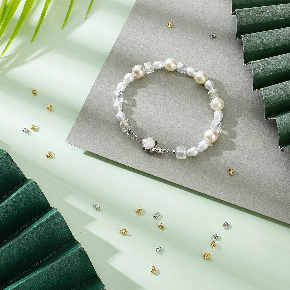 UNICRAFTALE 300pcs 2 Colors Bead Tips Stainless Steel Calotte Ends Open Clamshell Knot Covers Golden & Stainless Steel Color 1mm Small Hole End Caps for Knots & Crimp Findings Crafts 4x2mm - Image 3