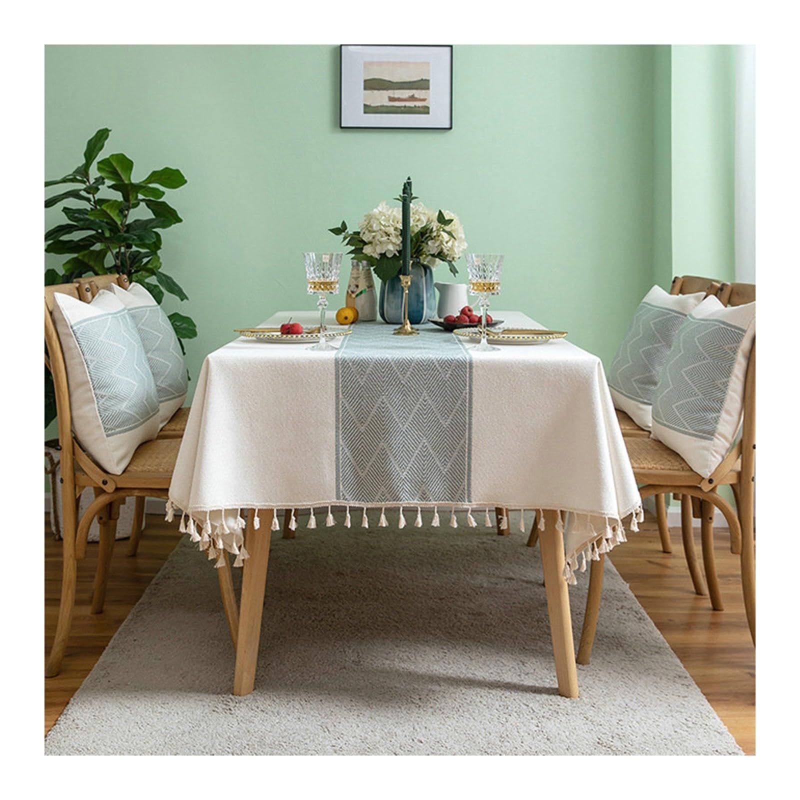Nappe verte motif vagues 110x170 pour repas de famille et table de jardin