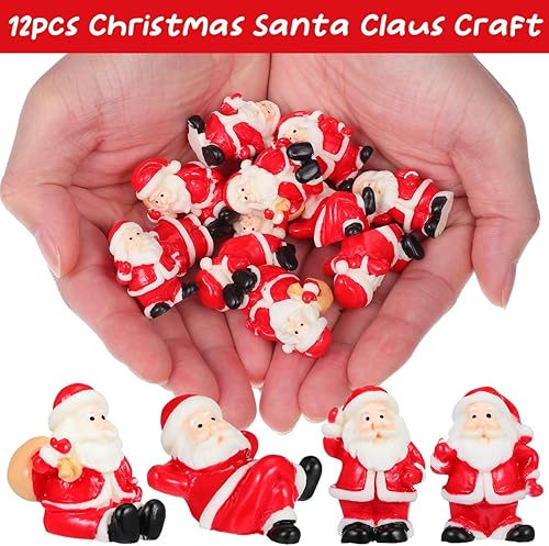Miniatura 7 de Gatuida 12 figuras en miniatura de resina de Papá Noel de Navidad, mini adornos de resina de Papá Noel, manualidades para decoración de Navidad,