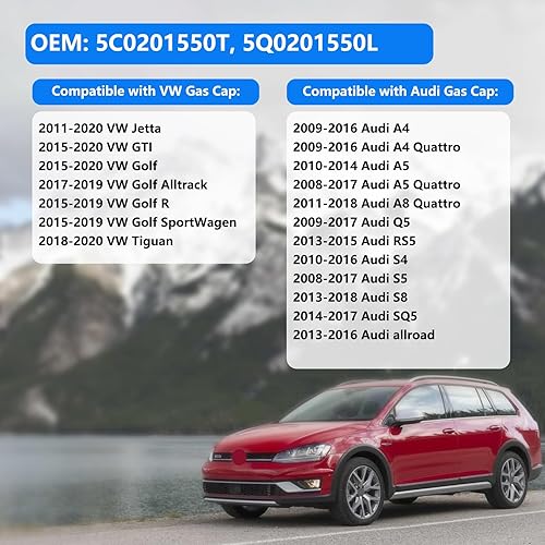Miniatura 2 de Tapa de gasolina, tapa de combustible 5C0201550T, 5Q0201550L compatible con Volkswagen 2015-2019 VW Golf SportWagen VW Golf R,2015-2020 VW GTI VW
