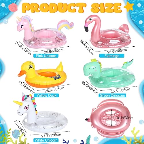 Miniatura 3 de Paquete de 5 flotadores inflables de piscina de dibujos animados para nadar, flotadores de playa con purpurina, suministros de decoración de fiesta