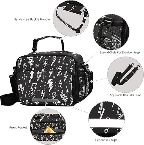 Miniatura 4 de Kcldeci Lonchera con aislamiento para niños, para la escuela, con diseño de rayo de garabatos, kit térmico de comida para niños, niñas, hombres,