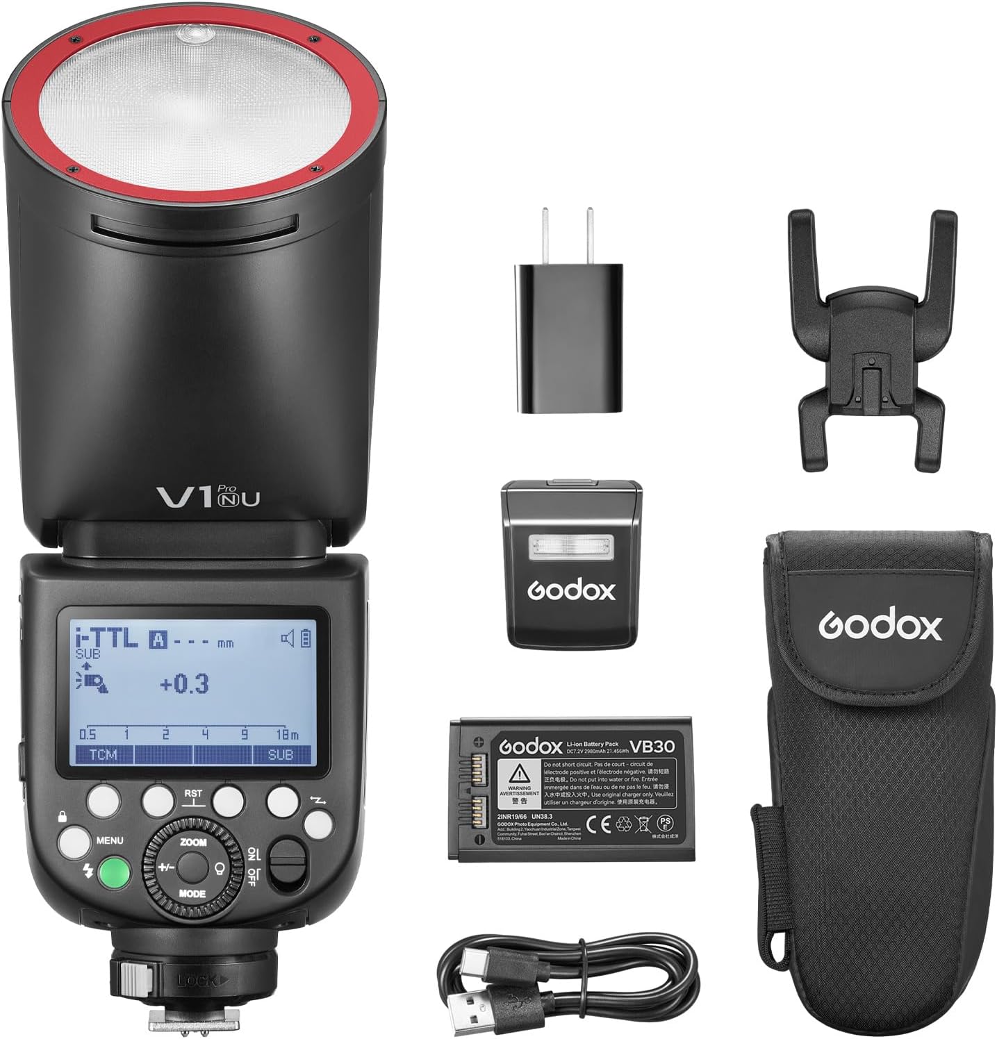 Godox V1Pro-N TTL Li-ion Round Head Camera Flash, 76Ws Power, 100 Full-Power Continuous Shots, 2.4G Wireless (100m Range), High-Speed Sync (1/8000s), Compatible with Nikon Cameras