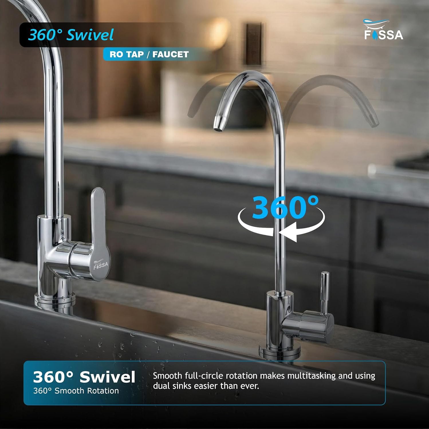 Fossa RO Tap Kitchen Water Filter Faucet | 100% Lead-Free Drinking Water Faucet | 304 Stainless Steel Body | Brushed Nickel | Wall Mount Kitchen RO Tap (Chrome Finish) 3
