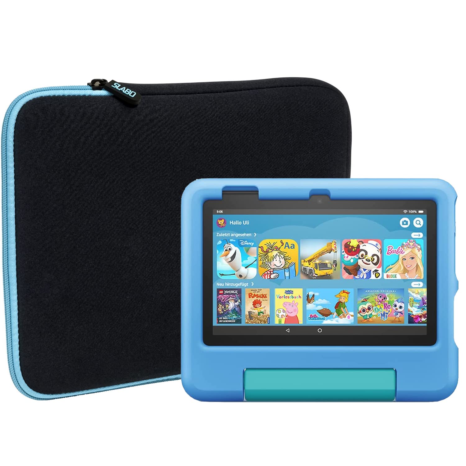 Slabo Neopren Hülle Für Amazon Fire HD 8 Kids Edition (7. Gen. 2017) – Türkis/Schwarz, Mit Reißverschluss