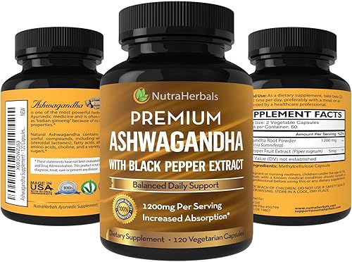 Miniatura 5 de Polvo de raíz de Ashwagandha orgánico 1200 mg – 120 cápsulas de veggie – Suplemento de Ashwaganda – Extracto de pimienta negra para una mayor