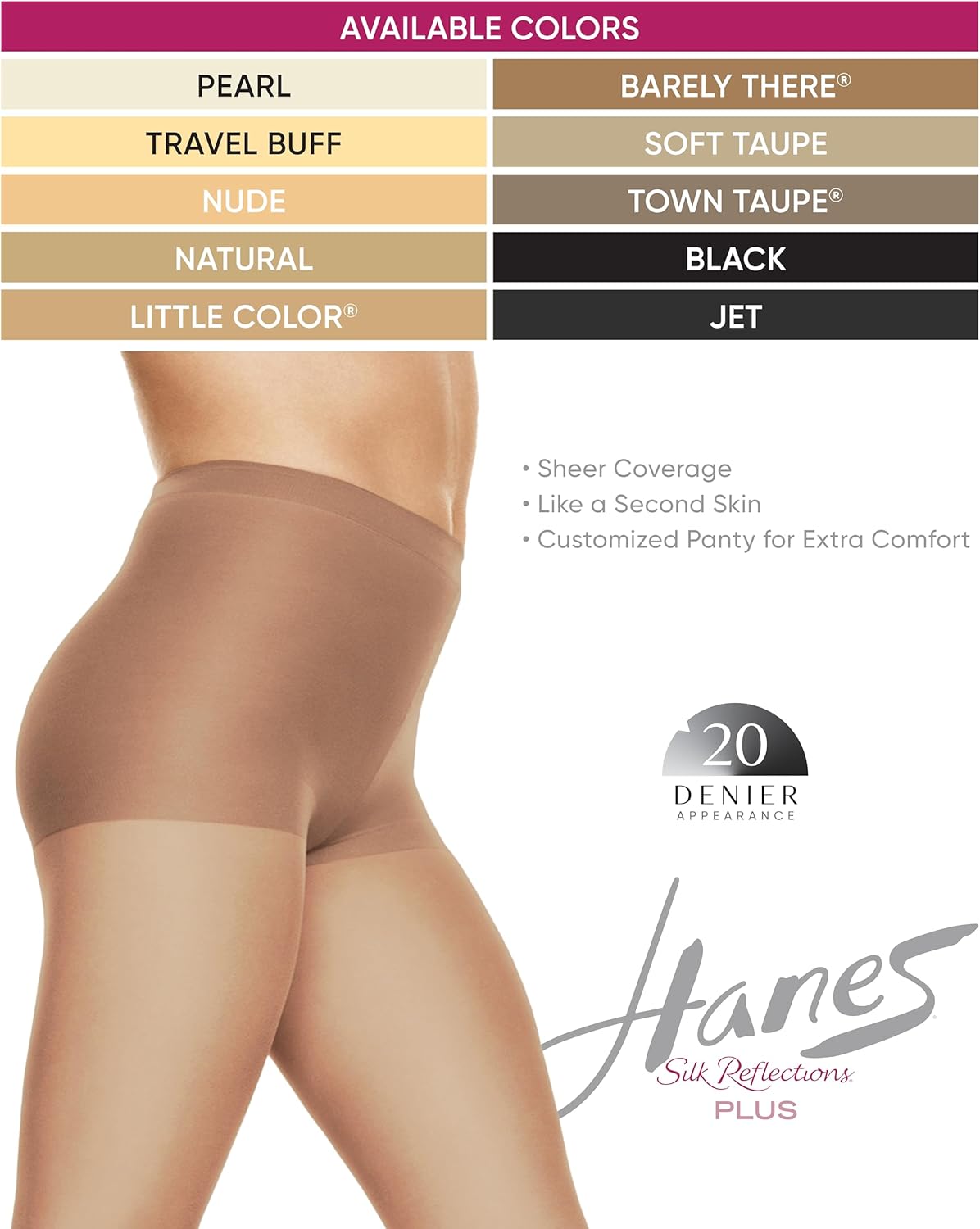 Hanes Plus Women's Silky Sheer Tights with X-Temp Technology, Control Top, Enhanced Toe - Image 3