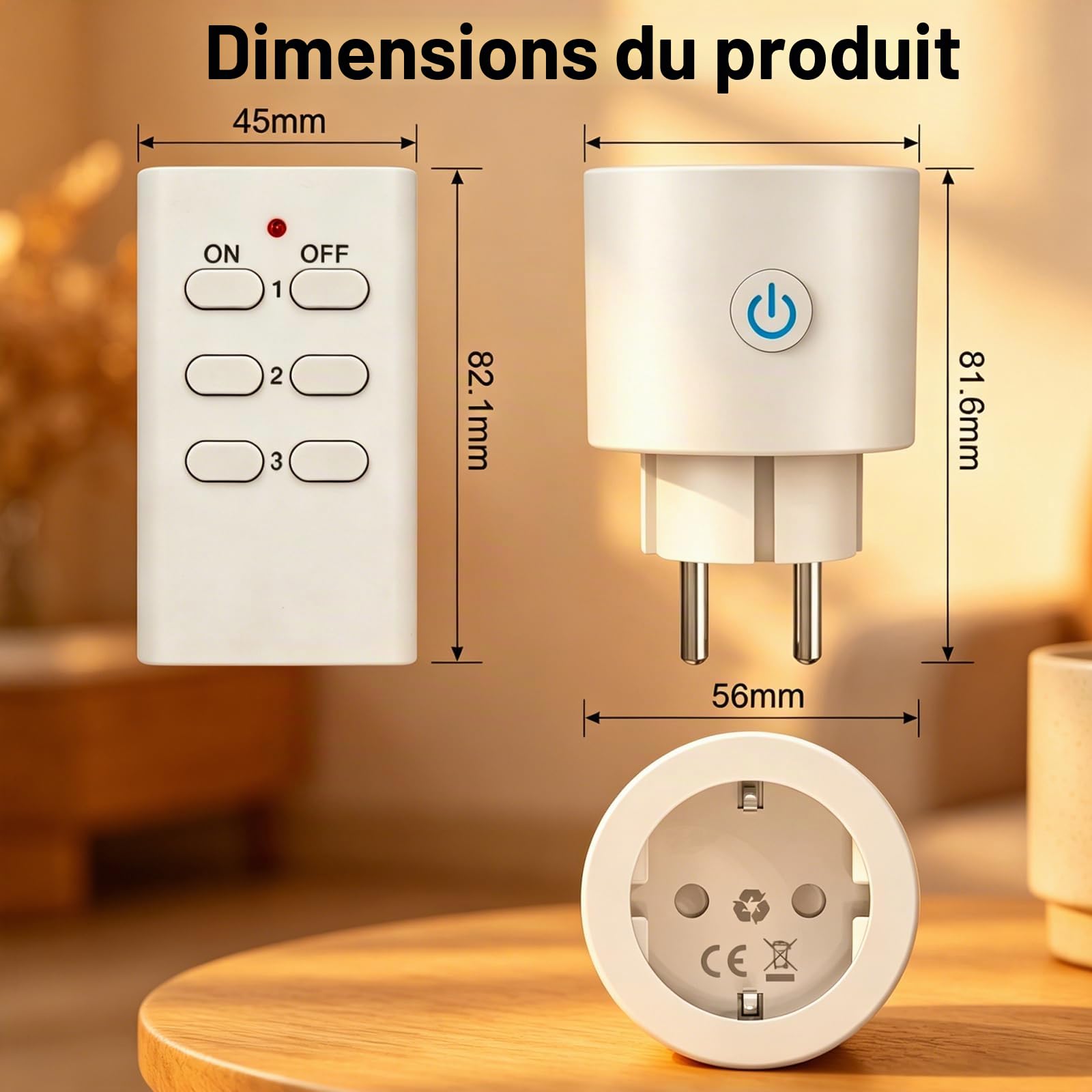 Prise Télécommandée sans Fil ANTELA 16A 3680W, 6+2 | 30M Portée de la Télécommande