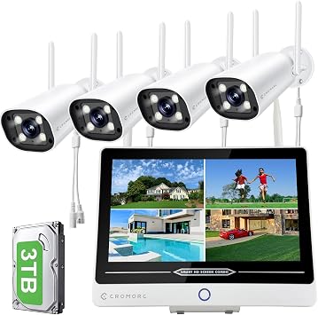 Expandable Wireless Security Camera System 12" Screen 4PCS Cameras