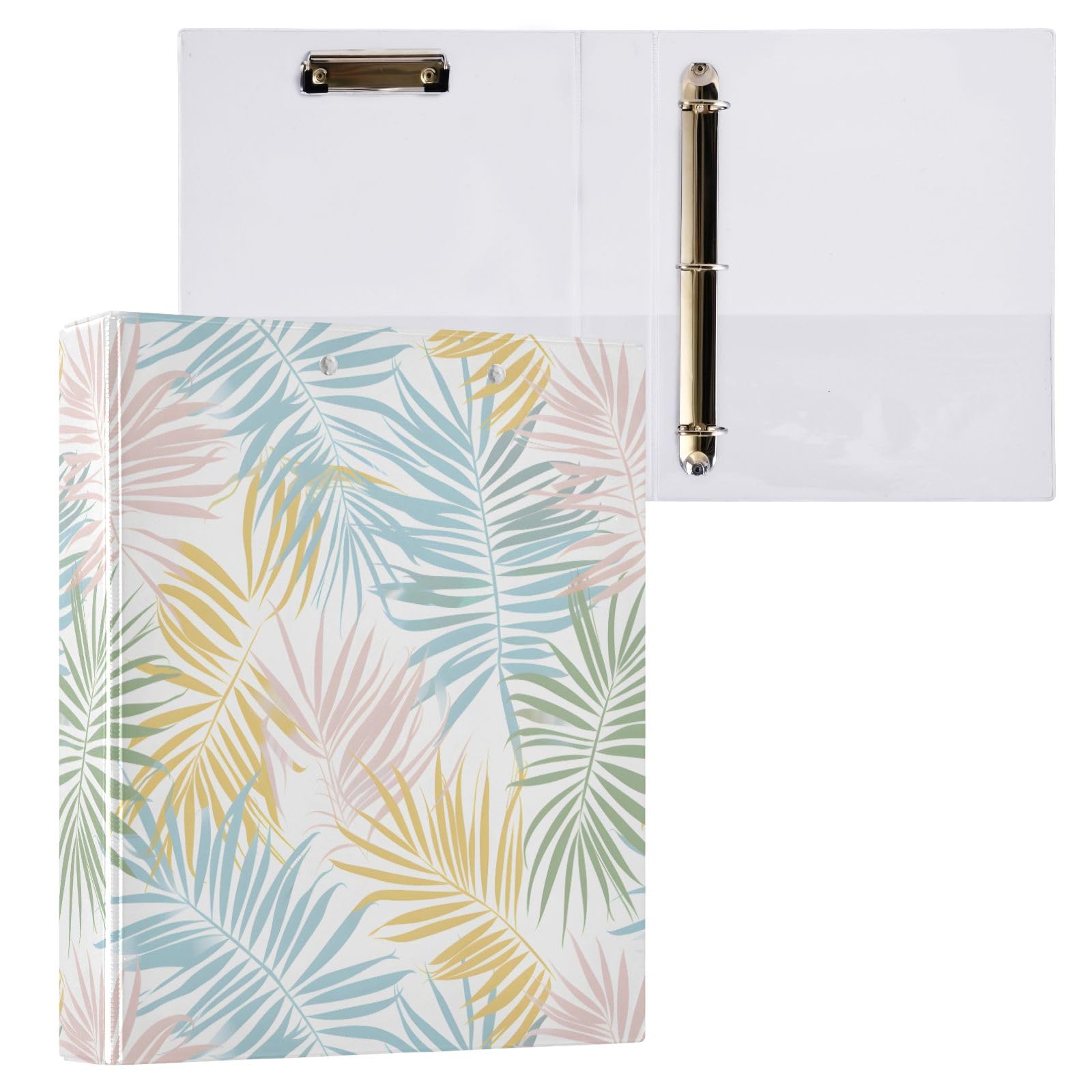 Coloful - Raccoglitore a 3 anelli con stampa di foglie di palma, 3,8 cm, contiene 200 fogli con 3 tasche interne in PVC trasparente, per scuola e ufficio