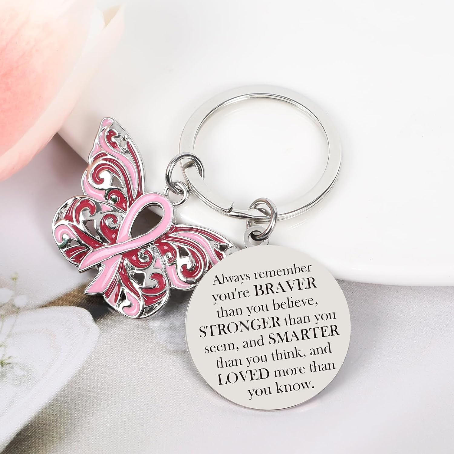 Breast Cancer Survivor Gifts for Women - 4Pcs Breast Cancer Awareness Gift, Pink Warrior Makeup Bag, Greeting Card, Bracelet, Keychain, Christmas Get Well Soon Present for Survivor Patients - Image 4