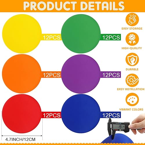 Miniatura 2 de Tinideya 60 marcadores de punto mate TPE antideslizantes para el aula, conos planos, círculos de goma para gimnasio, juego de campo, equipo de