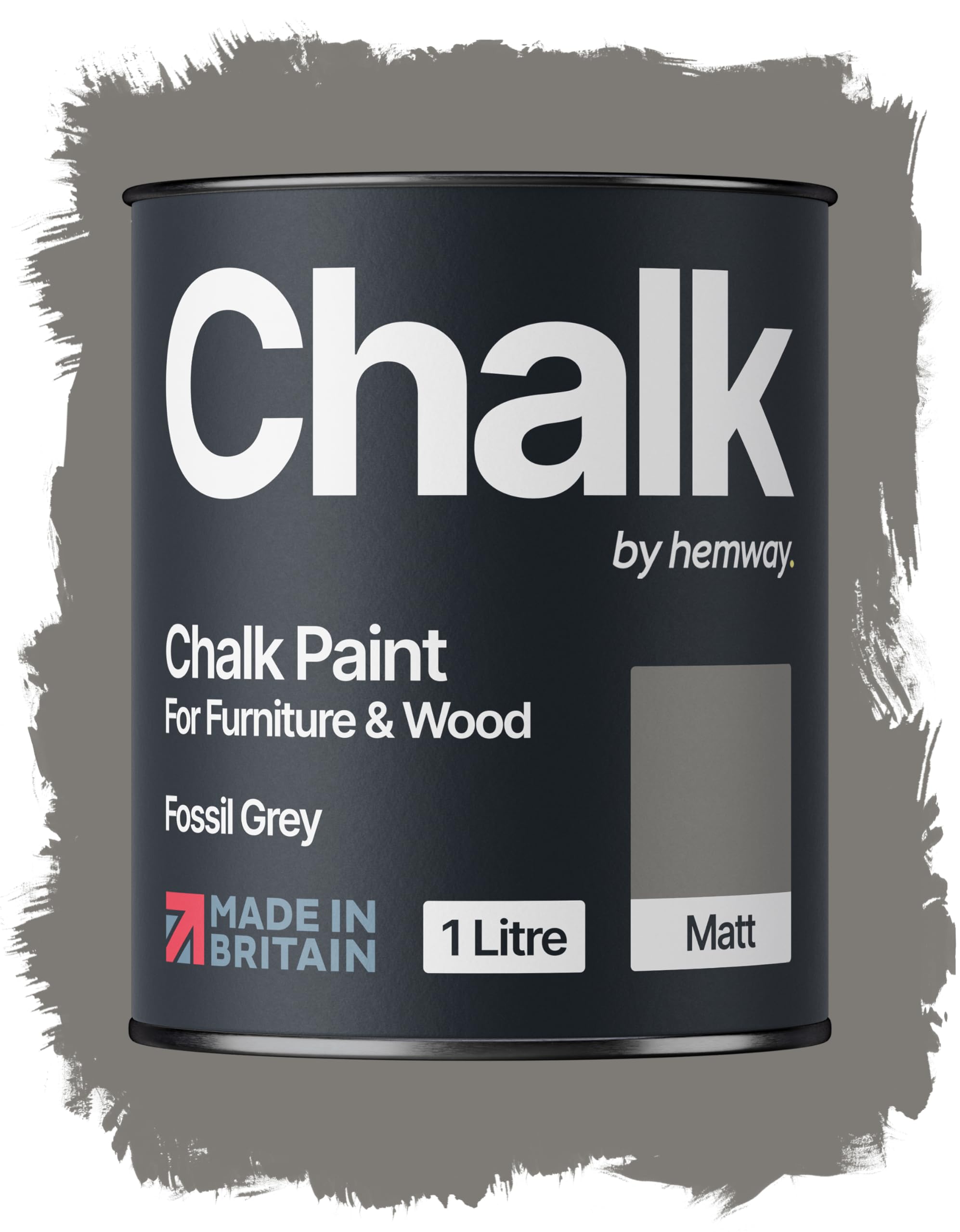 Hemway Chalk Paint Fossil Grey 1L, Furniture Paint, Matt Finish Shabby Chic, Chalk Furniture & Walls, Quick Dry & 1 Coat