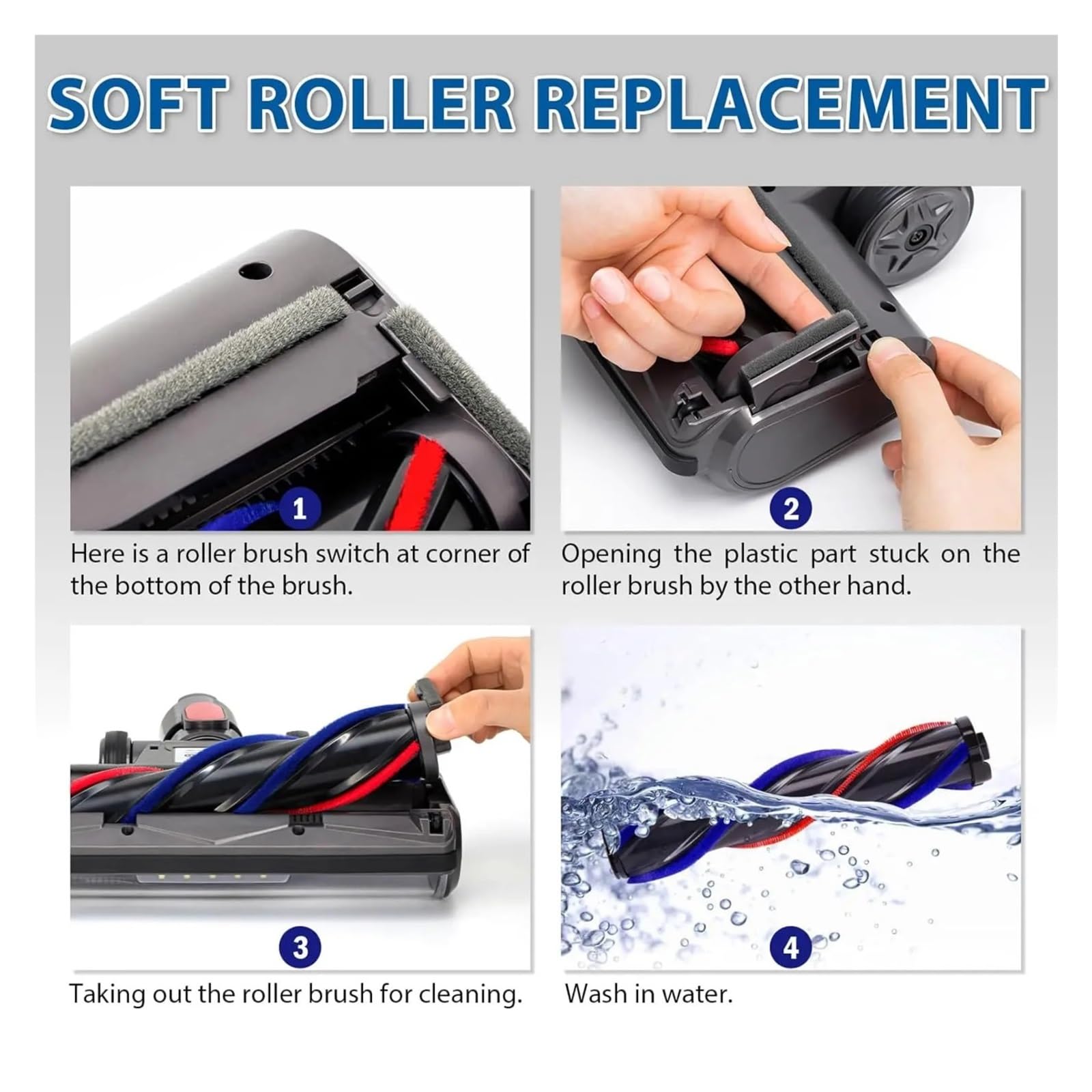 Compatible For Dyson,V7 V8 V10 V11 V15 Brosse Roulante À Faible Résistance, Pièce De Nettoyage Des Cheveux, Tête De Brosse De Nettoyage Amovible