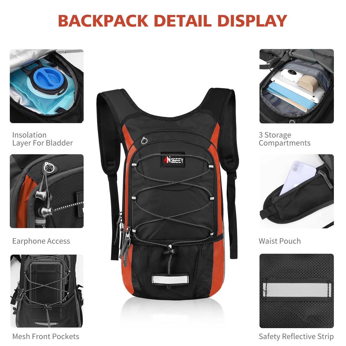 Zaino per l'idratazione isolato, con sacca idrica da 2 l, zaino da trekking per uomini, donne, bambini, zaino per escursionismo, corsa, ciclismo, campeggio
