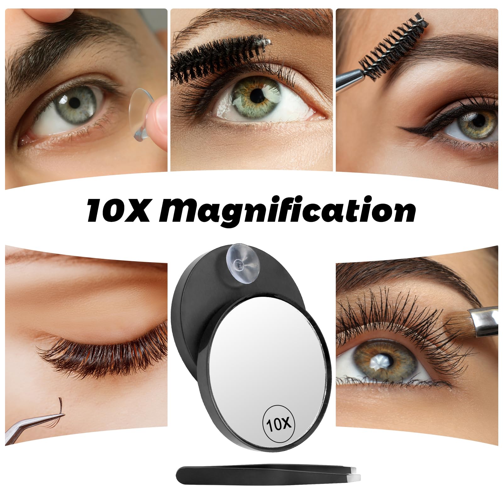 Specchio Da Trucco Con Ingrandimento 10x, Magnifier Con Ventose E Pinze In Acciaio Inox, Lente Di Ingrandimento Da Viaggio Per Trucco, Rasatura E Indossare Lenti A Contatto
