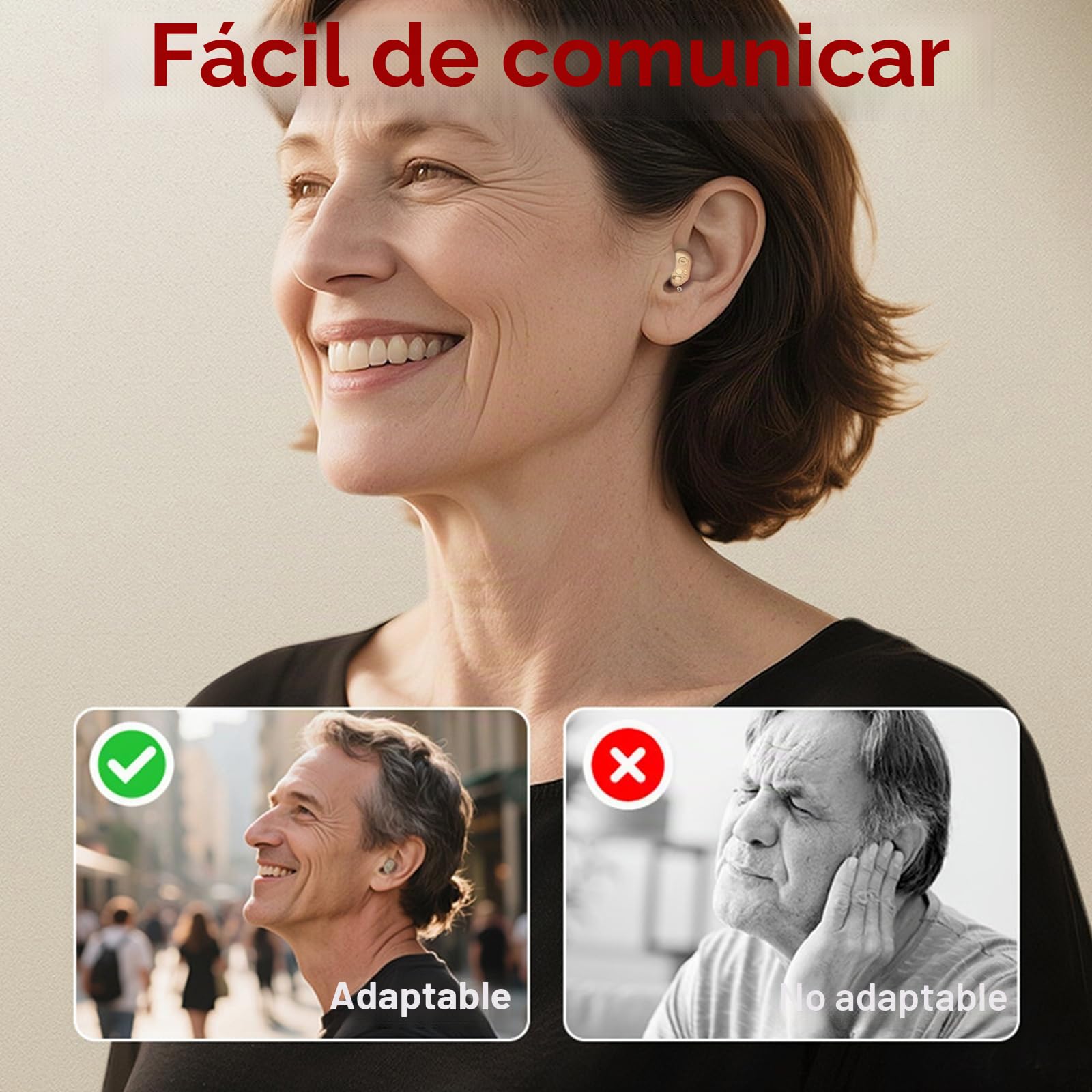 Dispositivo de sonido recargable para personas mayores y adultos, dispositivo de sonido invisible con 7 almohadillas de silicona de diferentes tamaños, diseño invisible intraural, excelencia de sonido