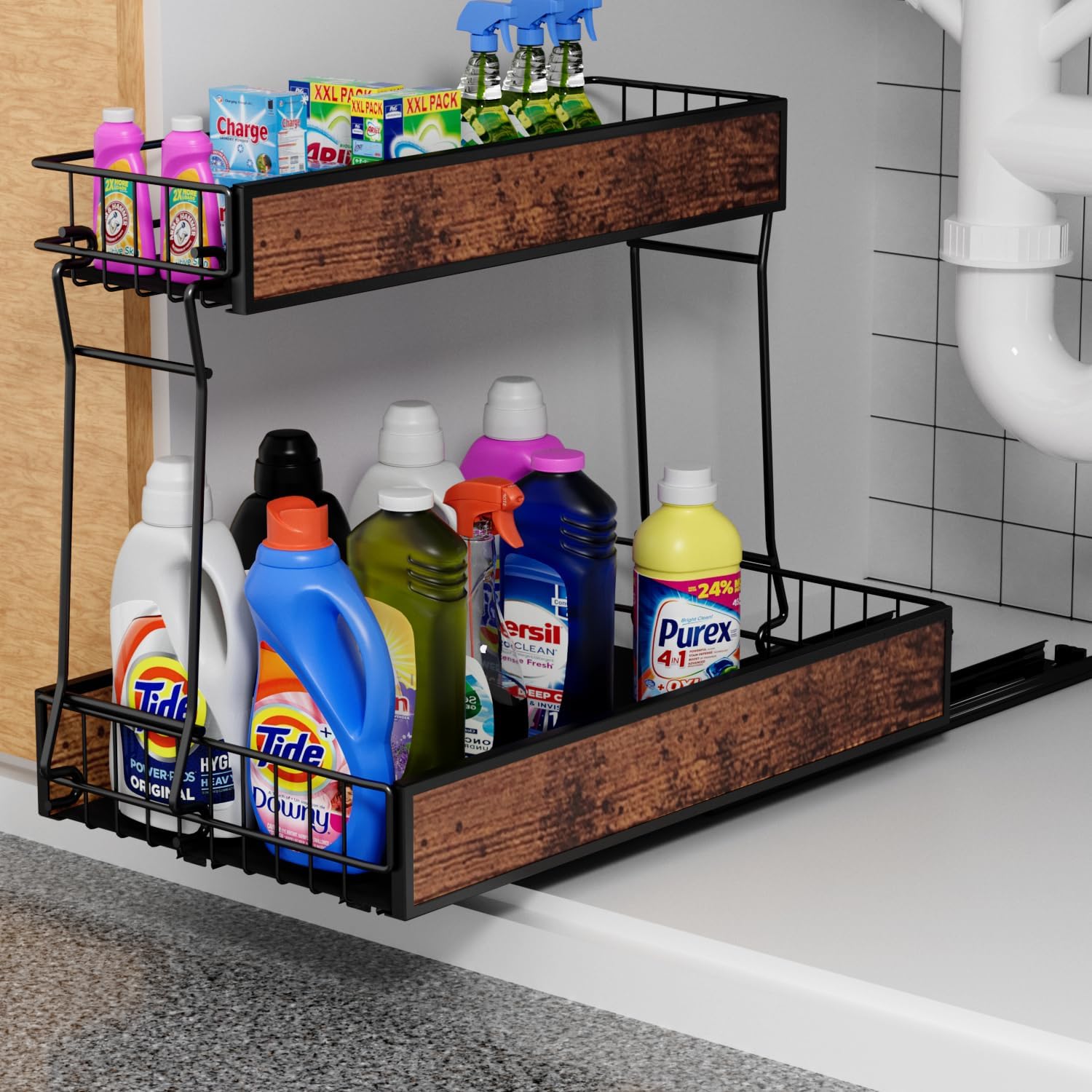 Lxmons 2Tier Under Sink Slide Out Organizer, Pull Out