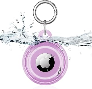 Lanteso Waterproof Air tag Holder, Air tag Keychain, Protective [Anti-Scratch] Tracker Case with Loop Key Ring for Apple Airtags,Airtag Cover for Wallet,Luggage,Cat,Dog,Pets,for Item Finder-Purple
