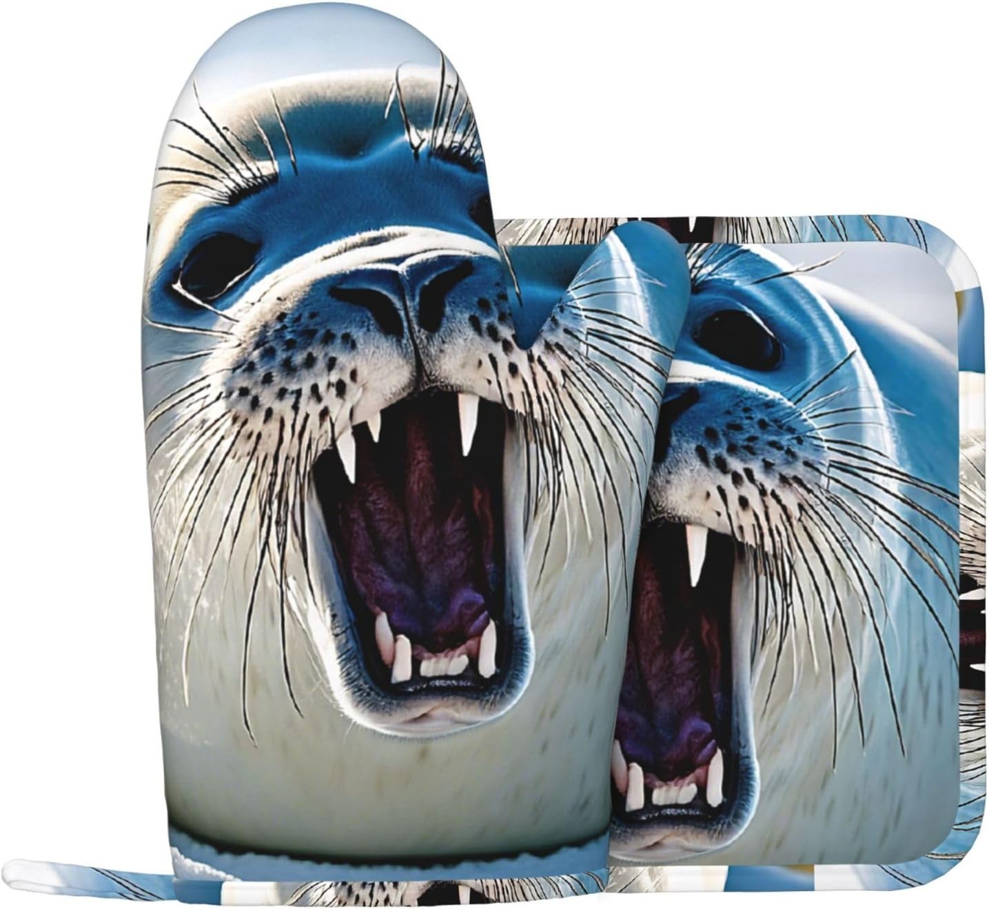 Harp Seal Painting Wallpaper Print Oven Mitts Pot Holders