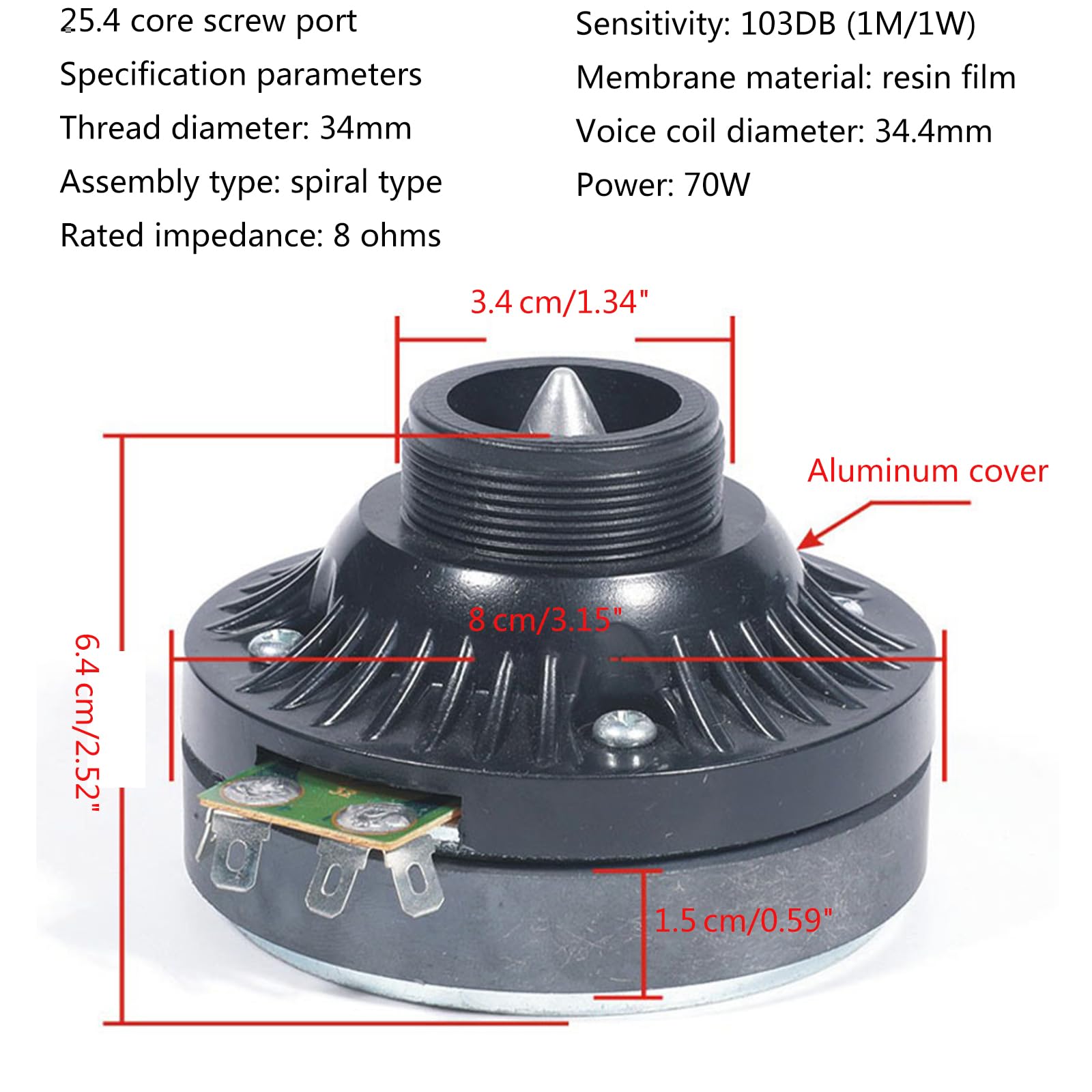 HEYZAKKA 25/34/44 Cores Professional Horn Tweeter Aluminum Dome Driver Unit Treble Horn Driver Head for KTV