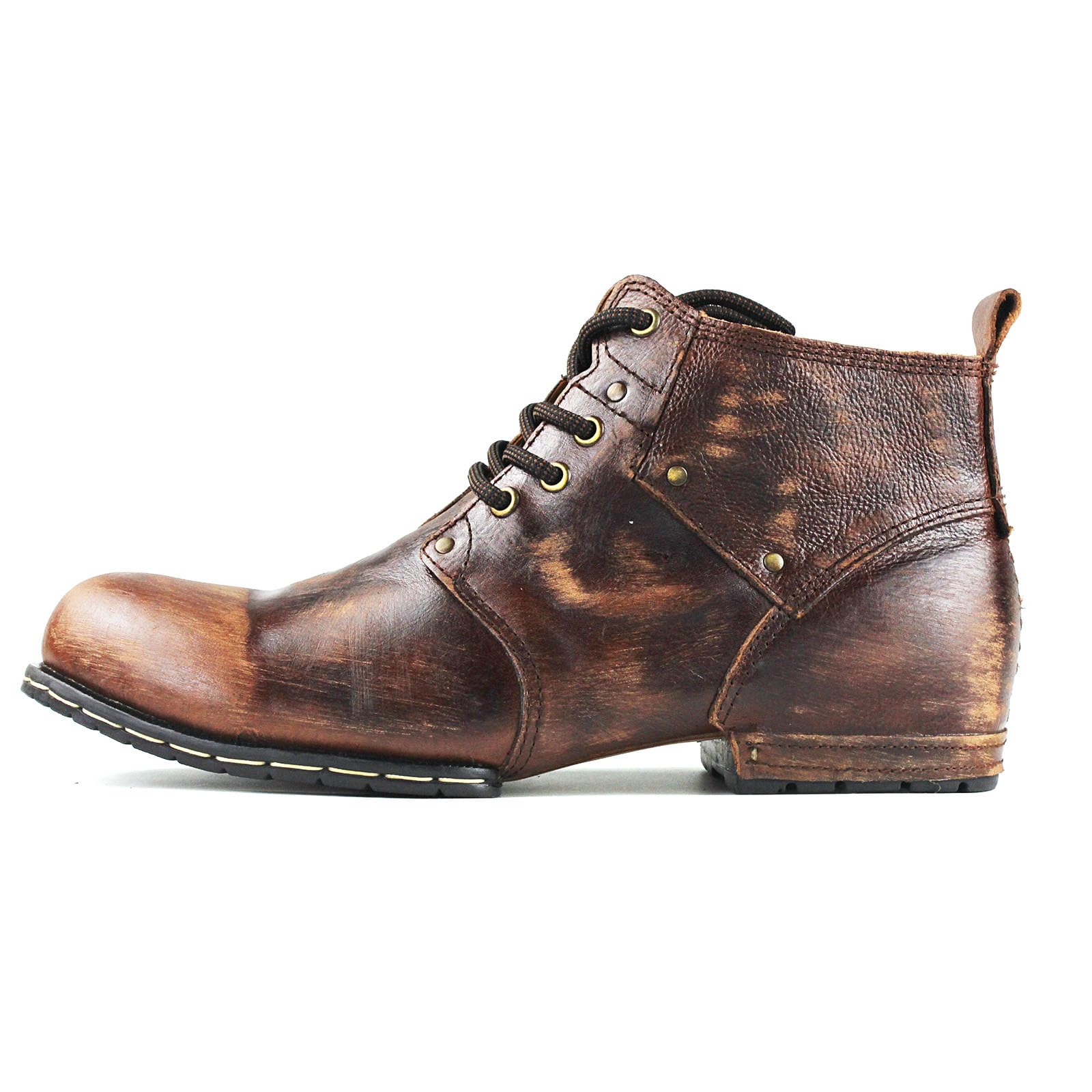 OSSTONE Herren Leder chukkastiefel Worker Biker Boots-Motorrad-Leder-Schuhe für Schnürstiefeletten Boots OS-6015-1-A-R