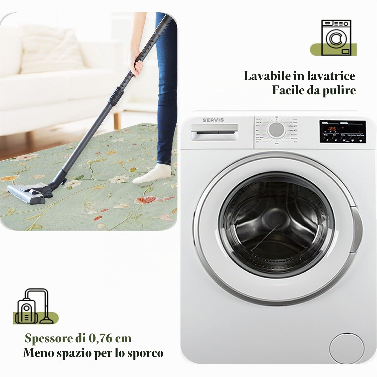 Tappeto Salotto Pelo Corto 80x150cm Elegante Trama Floreale di Vite Moderni Tappeto Camera da Letto Lavabile, Verde Salvia Tappeti Grandi Morbido Antiscivolo e Resistente All'usura