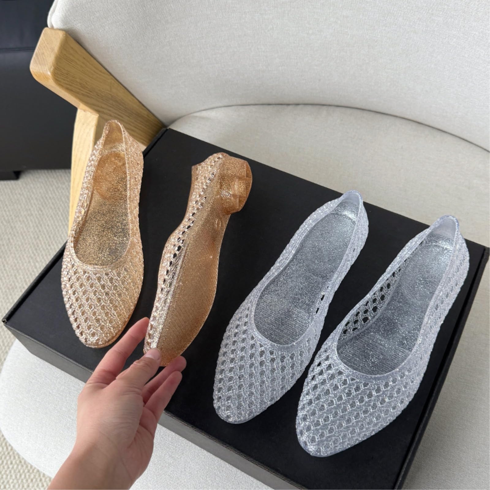 Jelly Mesh Shoes Women Summer Pointed Women's Version Hollow Flat Toe With Hole Single Shoe Shallow Mouth Beach Sandals