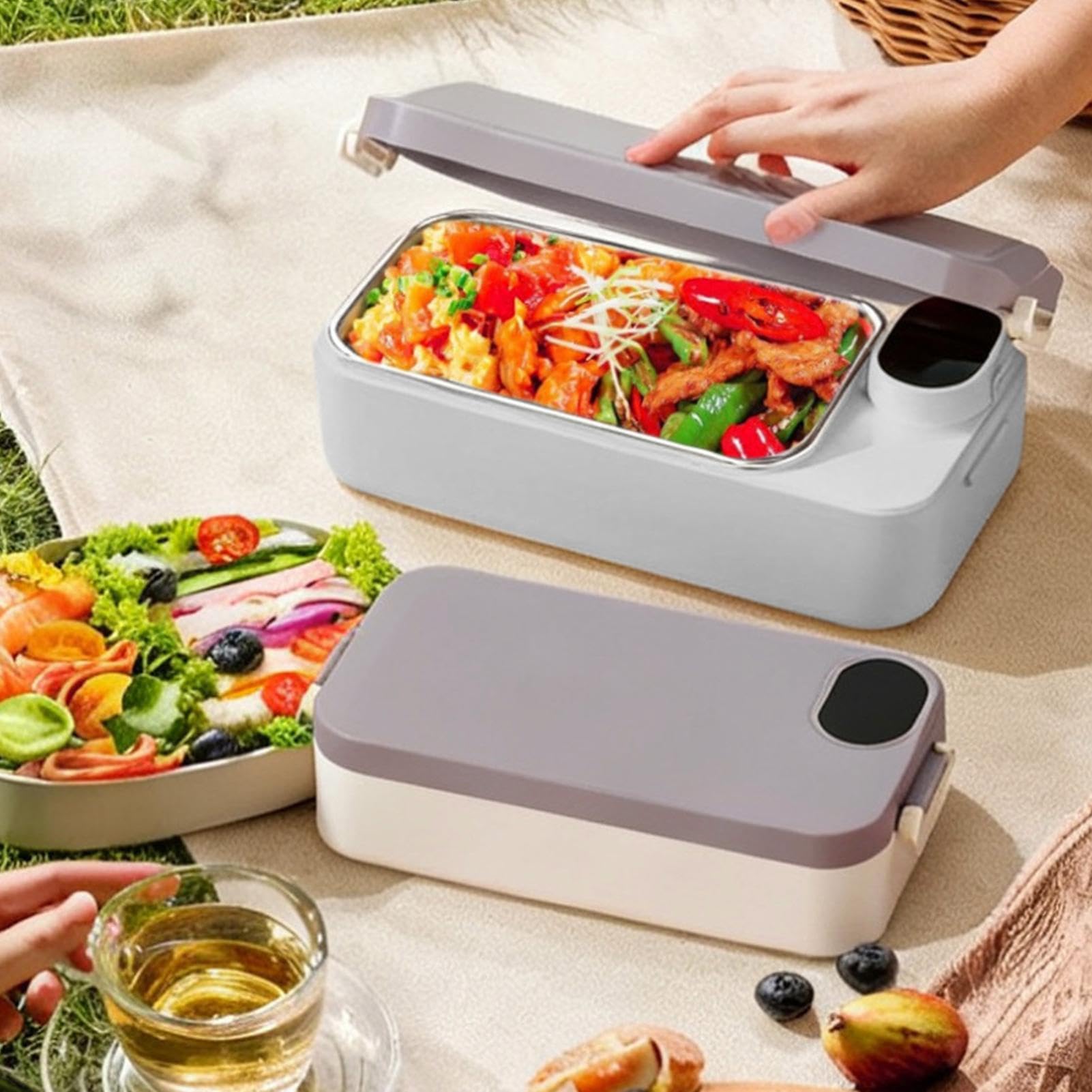 Podgrzewany Pojemnik Na Lunch 900ml Przenośny Elektryczny Podgrzewacz Do | Pojemnik do Przechowywania Żywności Do Kampera Kempingu Pracy Na Budowie W Podróży Samochodzie Pikniku Domu Akad