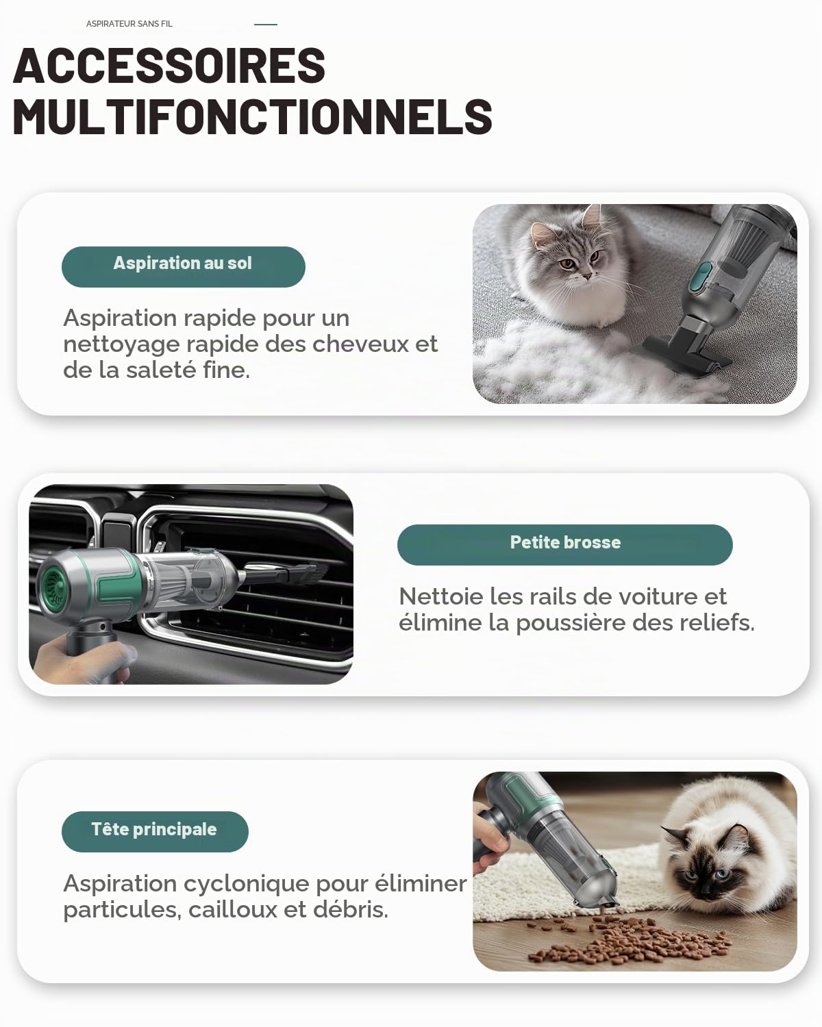 Aspirateur à Main, 27000Pa Aspirateur Voiture Puissant sans Fil