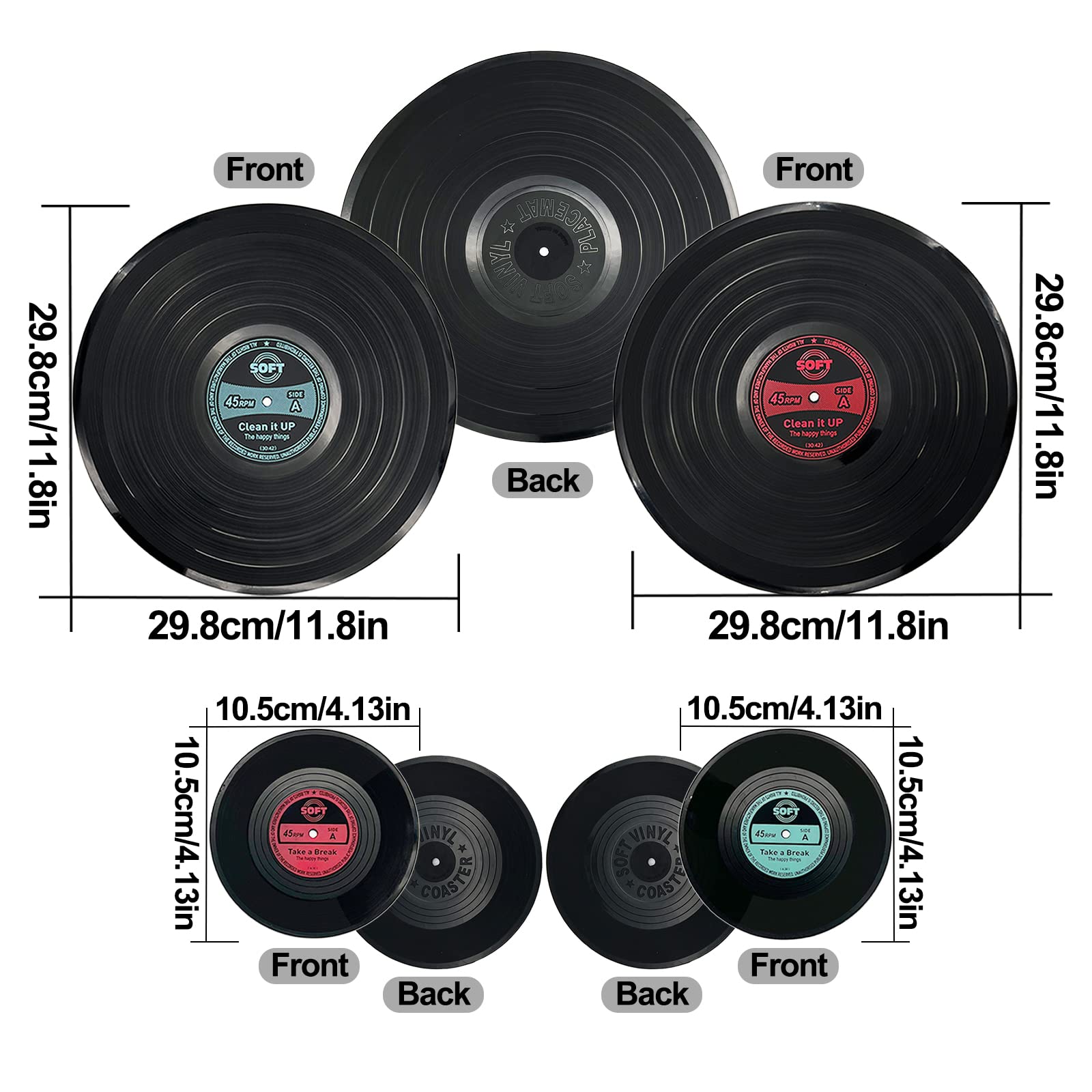 Lot de 4 sets de table et dessous de verre ronds en vinyle lavables résistants à la chaleur antidérapants de qualité alimentaire pour cuisine, restaurant, décoration d'intérieur