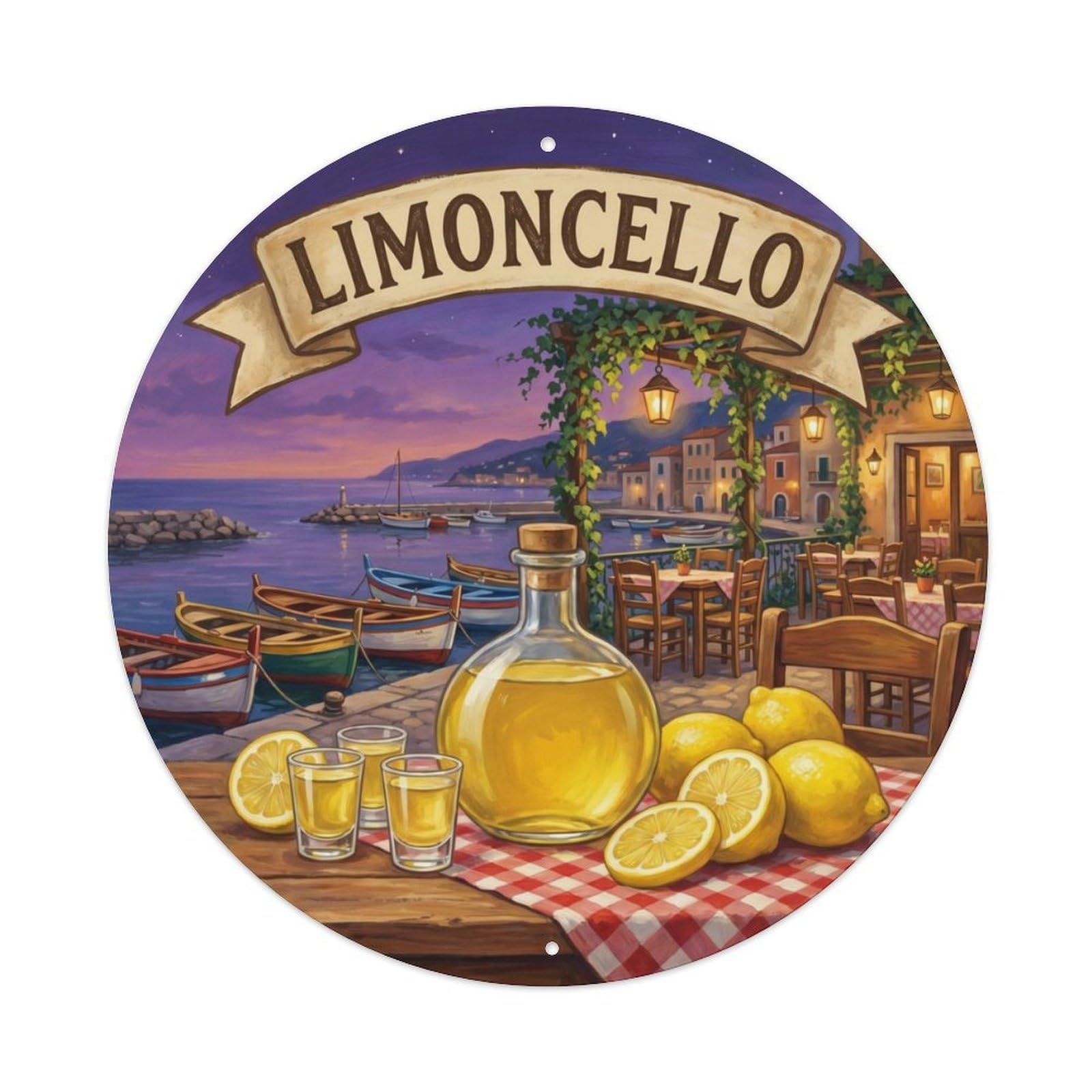 Fqcyn Style Authentic Limoncello Taste Metal Tin Sign Plaque Wall Decor For Cafe, Club Bar, Office, Home Garden Round Metal Poster 8X8inch