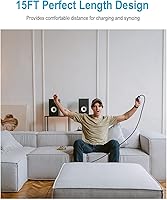 Vista 2 de DEEGO Cable micro USB, cargador controlador extra largo de 15 pies compatible con PS4, PlayStation 4, cable de carga rápida USB para Android, negro