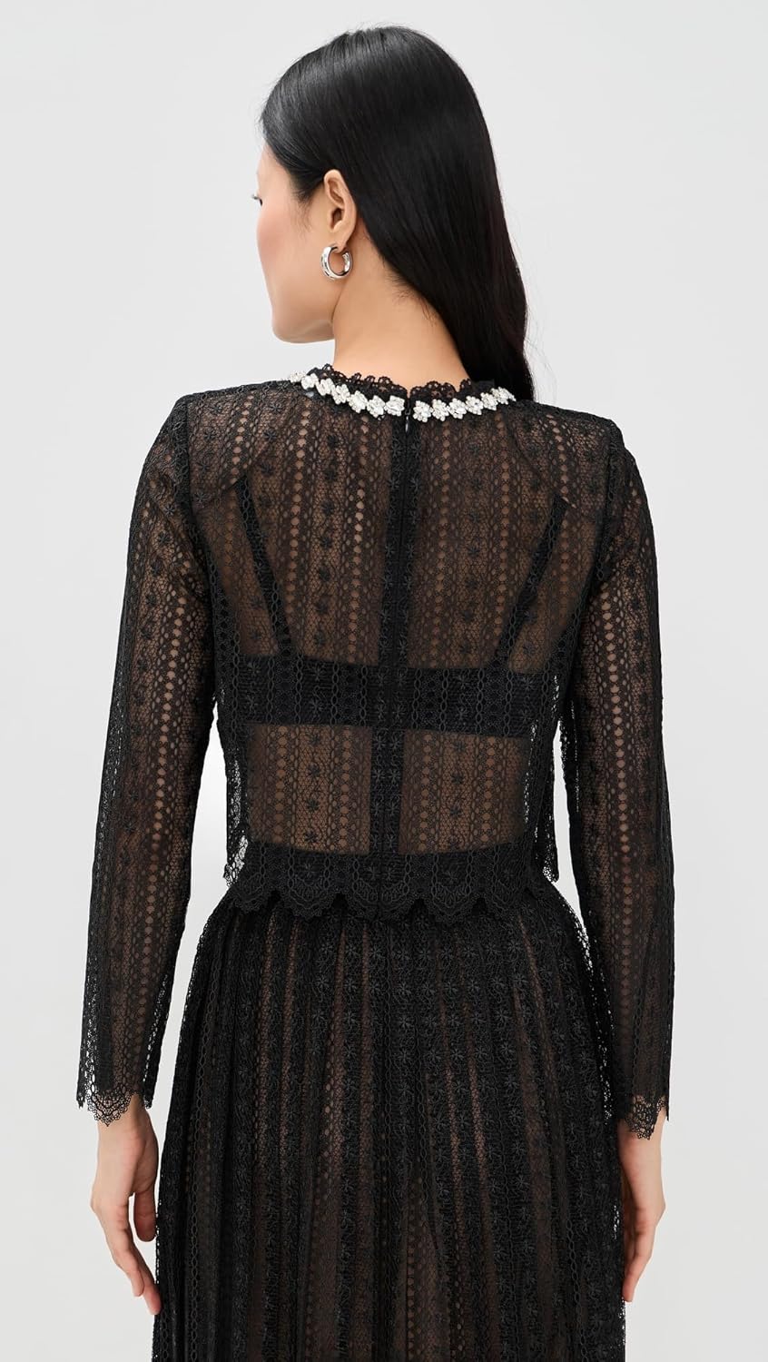 Self Portrait Women's Black Organza Lace Top - Image 4