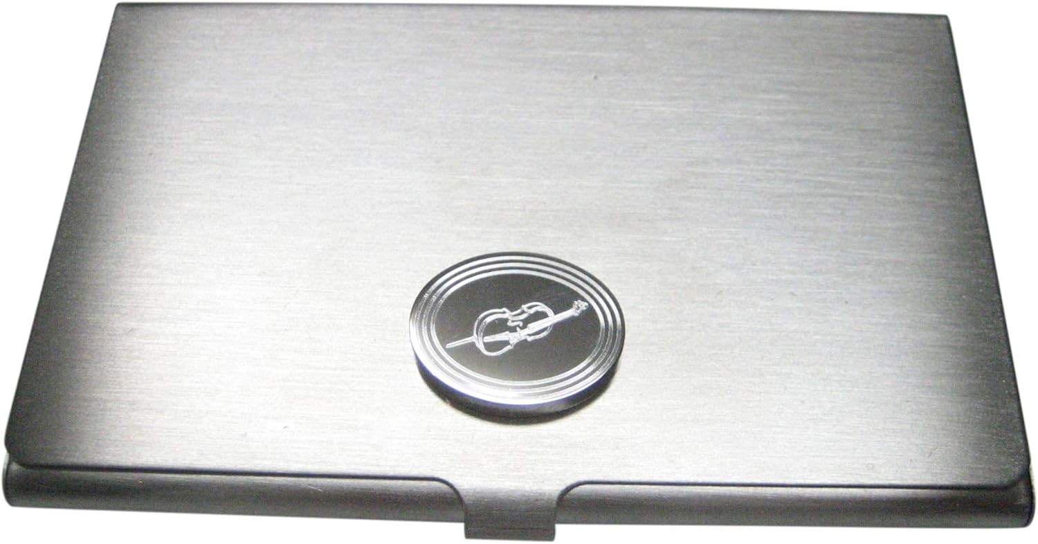 Kiola Designs Silver Toned Etched Oval Cello Music Instrument Business Card Holder