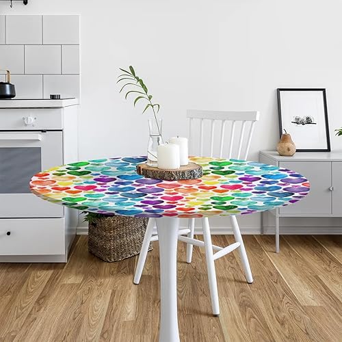 Vista 261 de cfpolar Mantel redondo ajustable de verano, hojas de palma tropical, borde elástico, mantel redondo lavable para uso en interiores y exteriores, se